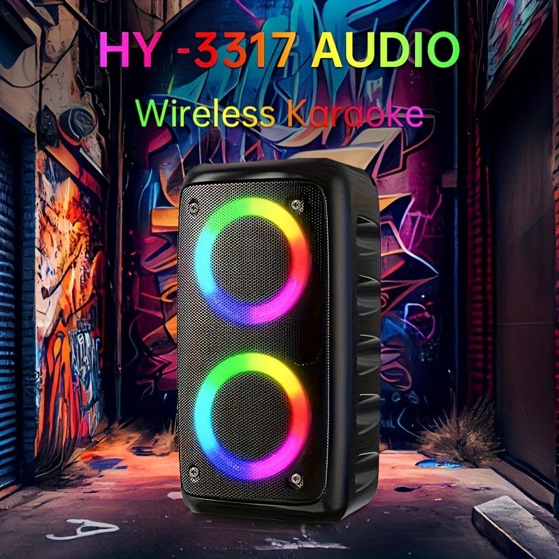 High-Power Wireless Speaker with Subwoofer - Sleek Black, Wireless-Enabled, Large Outdoor Sound System with Vibrant Part Disco Lights