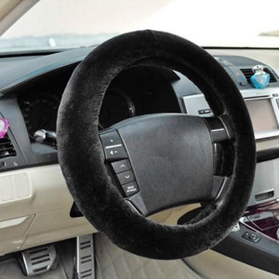 Nuevos Invierno Encanto Negro Cálido Largo Lana Felpa Fundas para Volante de Coche Lana Coche Universal Interior