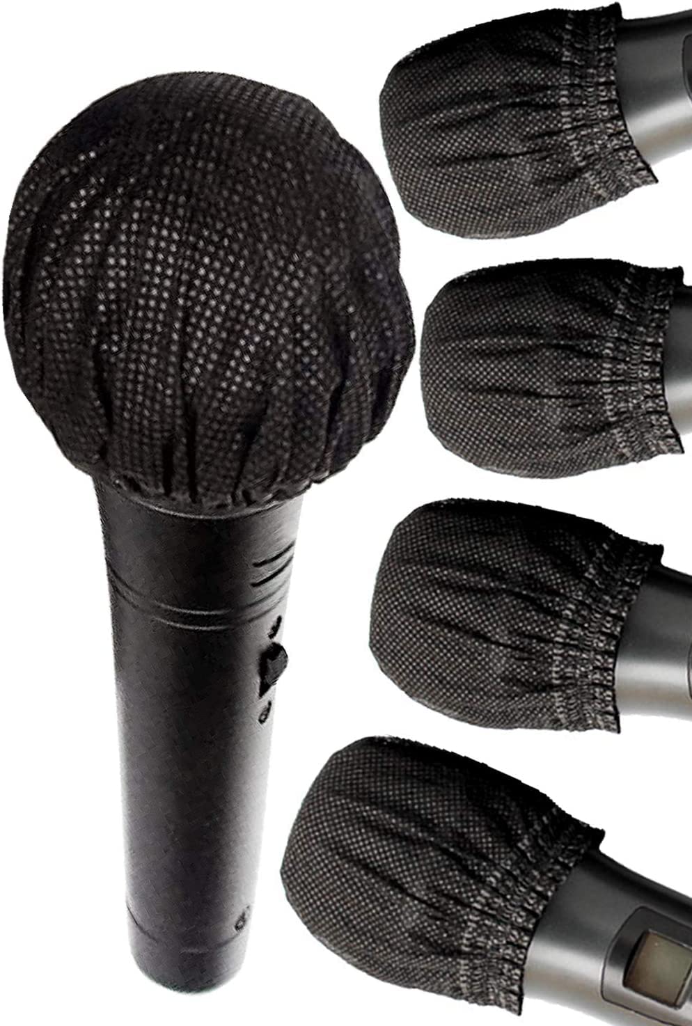 

200100 Pairs Disposable Black Microphone Covers, Individually Wrapped, Droplet Infection Prevention, Noise Reduction, Non-Woven Microphone Cover Case