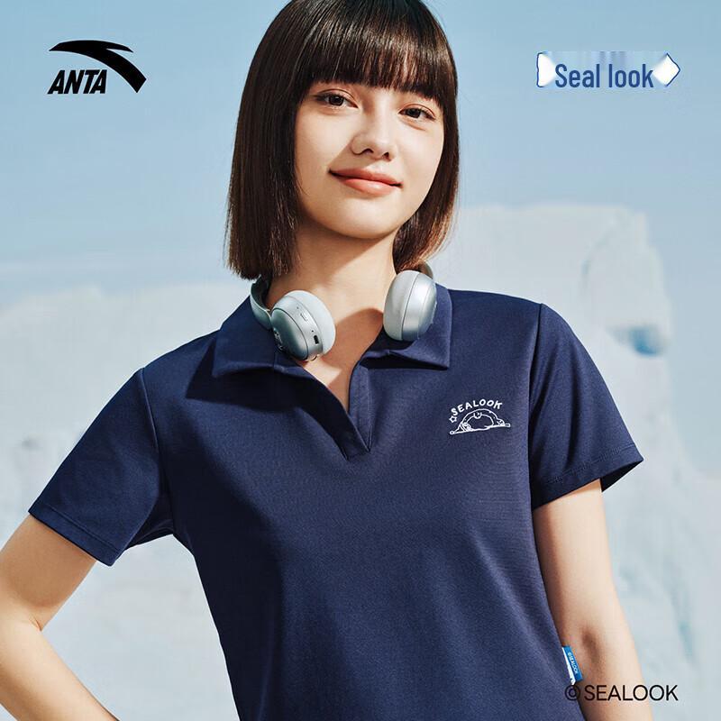 

Anta x Seal Kankan Women s Summer V-Neck Short-Sleeve Polo Shirt L