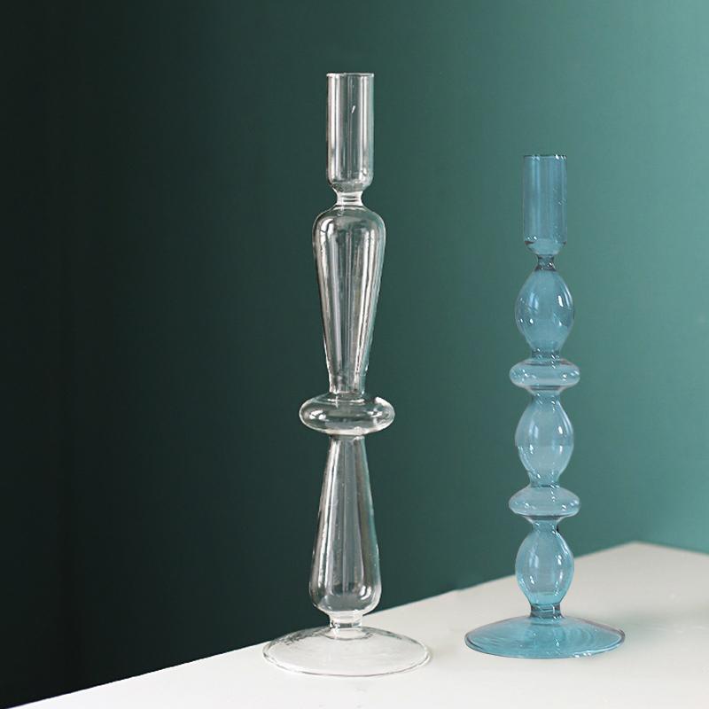 1pc Bougeoir en Verre Vase à Fleurs Décoration d'Intérieur Porte-Bougie en Verre Nordique Vase à Fleurs Artisanat Vintage Romantique Porte-Bougie