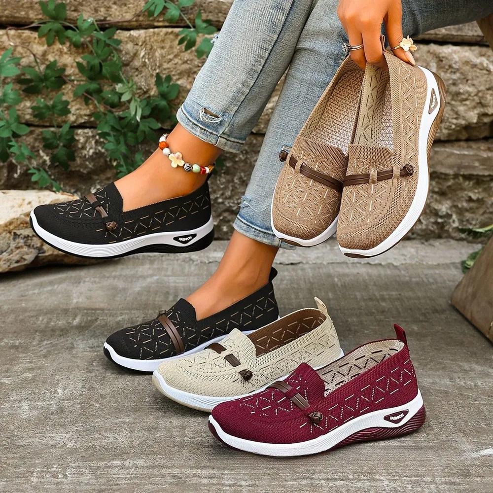 Mesh-bottom Anti-slip Women's Shoes, Flat Heel Breathable Flat Shoes, Comfortable Sports Shoes