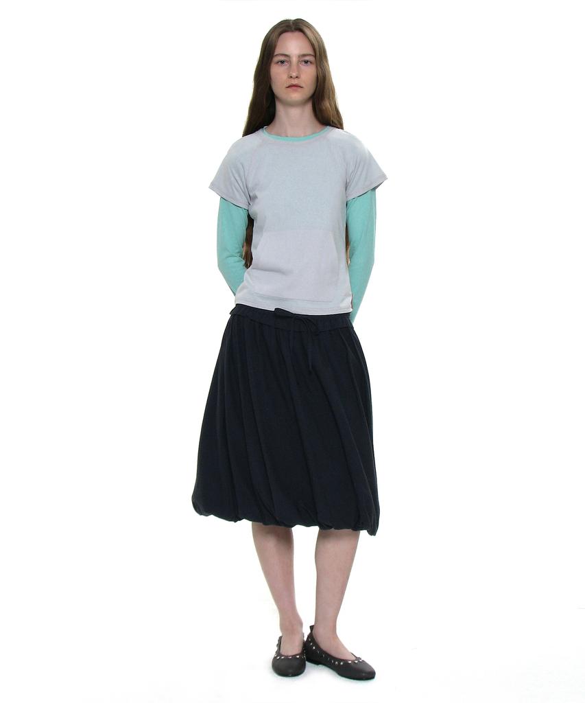 Partimento Woman Frill Waist Puff Midi Skirt_Navy