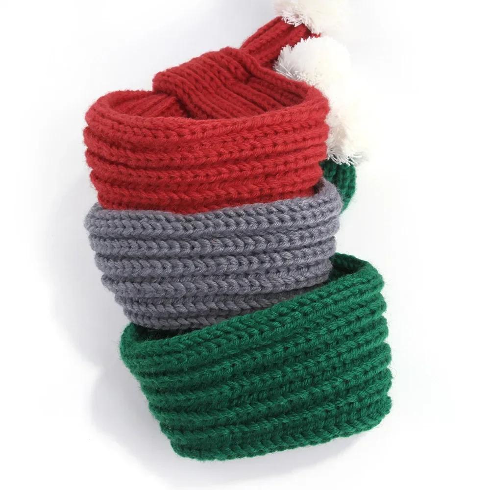 Dog Christmas Knitted Scarf Red Knit Scarves with Fuzzy Pompom Neck Warmer Bandana Xmas Holiday Winter Pet Puppy Cat Costume
