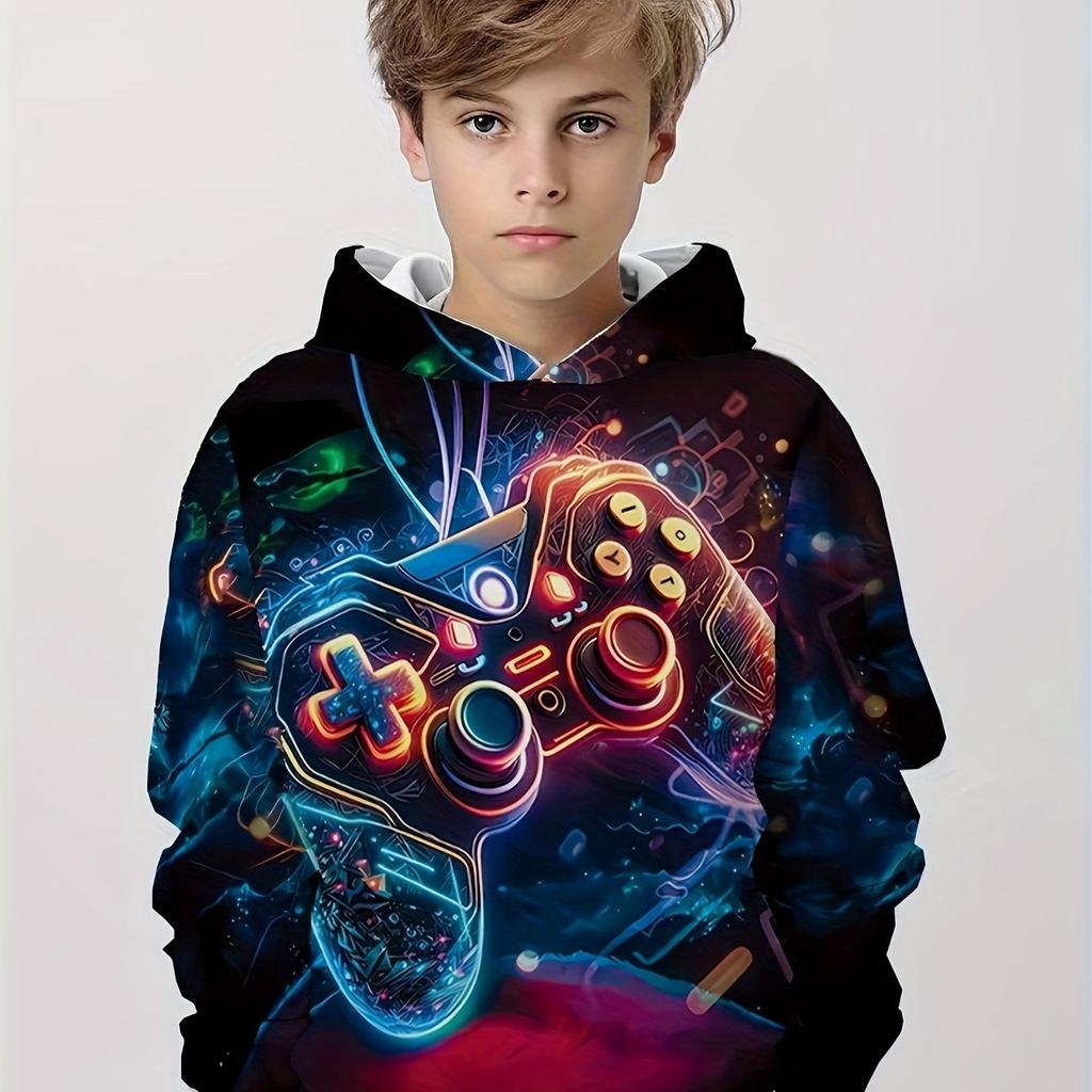 Abbigliamento per bambini Ragazzi Felpe con cappuccio Manica lunga Stampa 3D Gamepad Bambini Primavera Autunno Vestiti Casual All'aperto Elegante Ragazzo Ragazza Vestiti Top