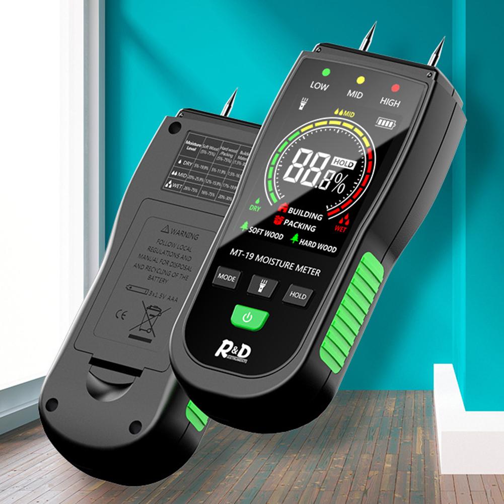 Digital Concrete Brick Detector Backlit LCD Screen 2 Pins Moisture Gauge Portable Hygrometer for Walls Firewood Drywall Concrete