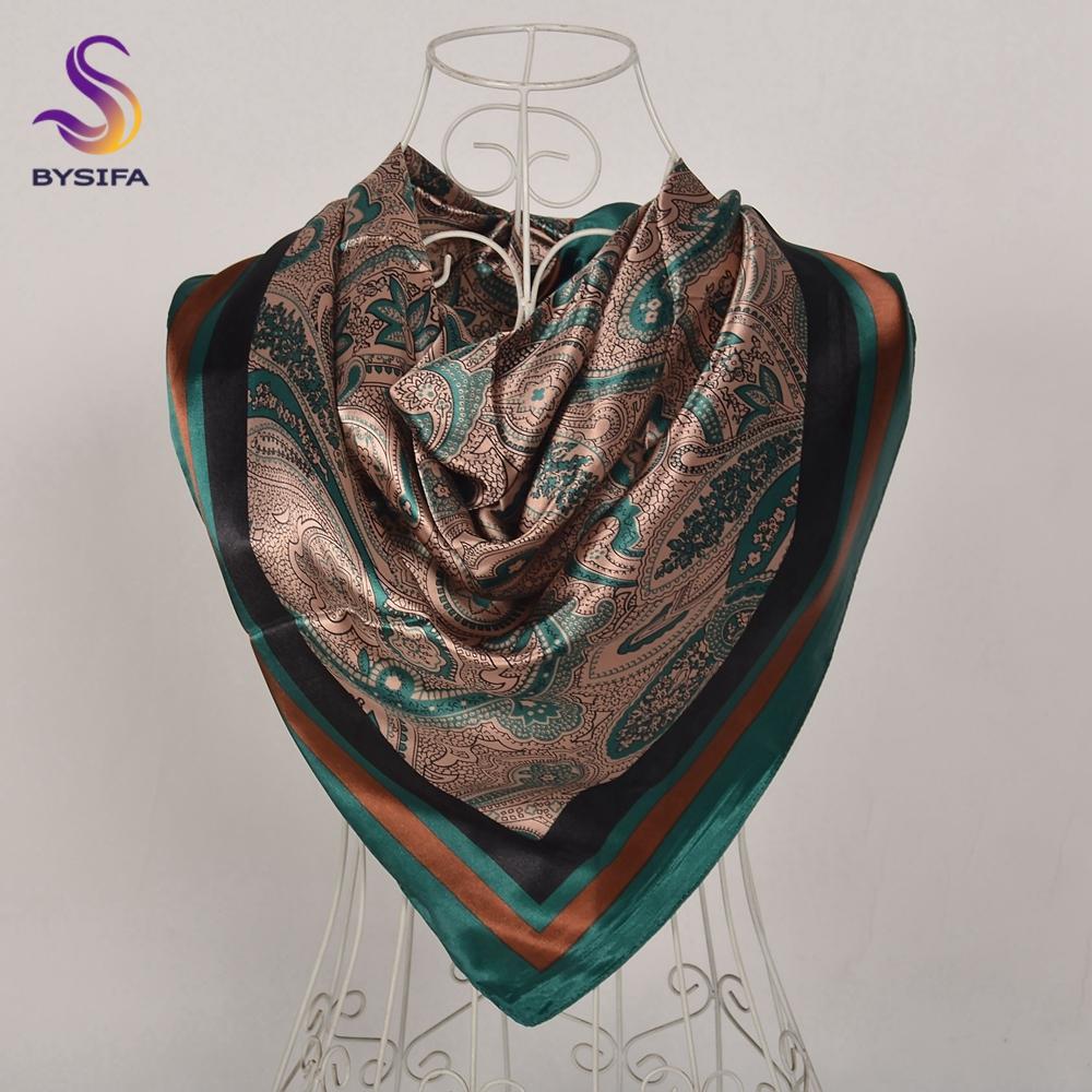 BYSIFA|Blue Green Peacock Silk Shawl Ladies Fall Winter Neck Head Scarf Scarf Summer Beach Shawls Chinese Style Silk Scarf Hijab