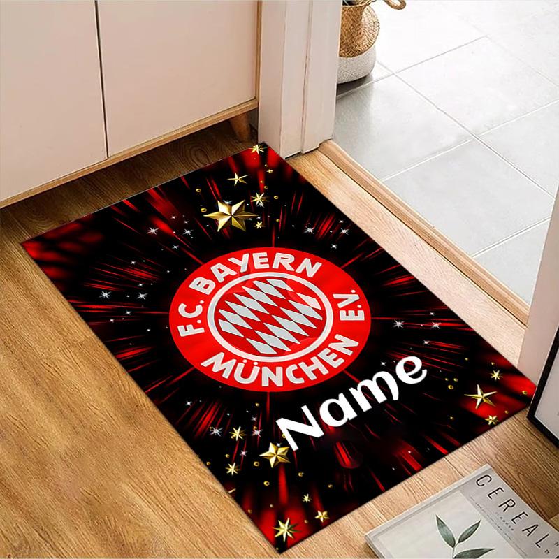 Custom Name Bayern Munich Crest Art Rug Game Carpet, Floor Mat for Bedroom Living Room Entryway Rug, Home Decor Idea Gift for Christmas birthday