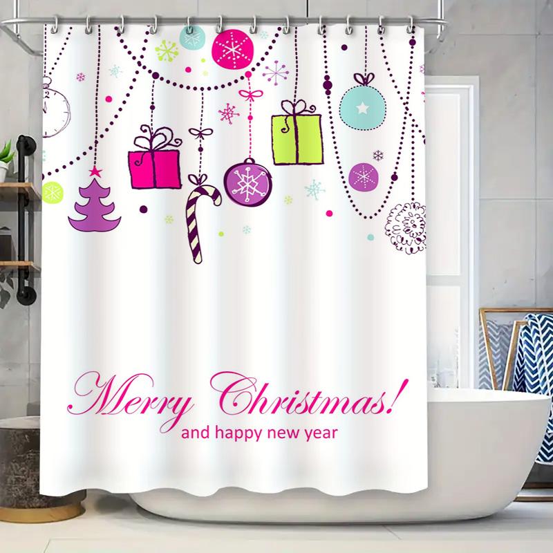 Tu Charming Christmas Shower Curtain Festive Holiday Bathroom Decor Merry Xmas Pattern Waterproof Fabric Home Decoration Backdro