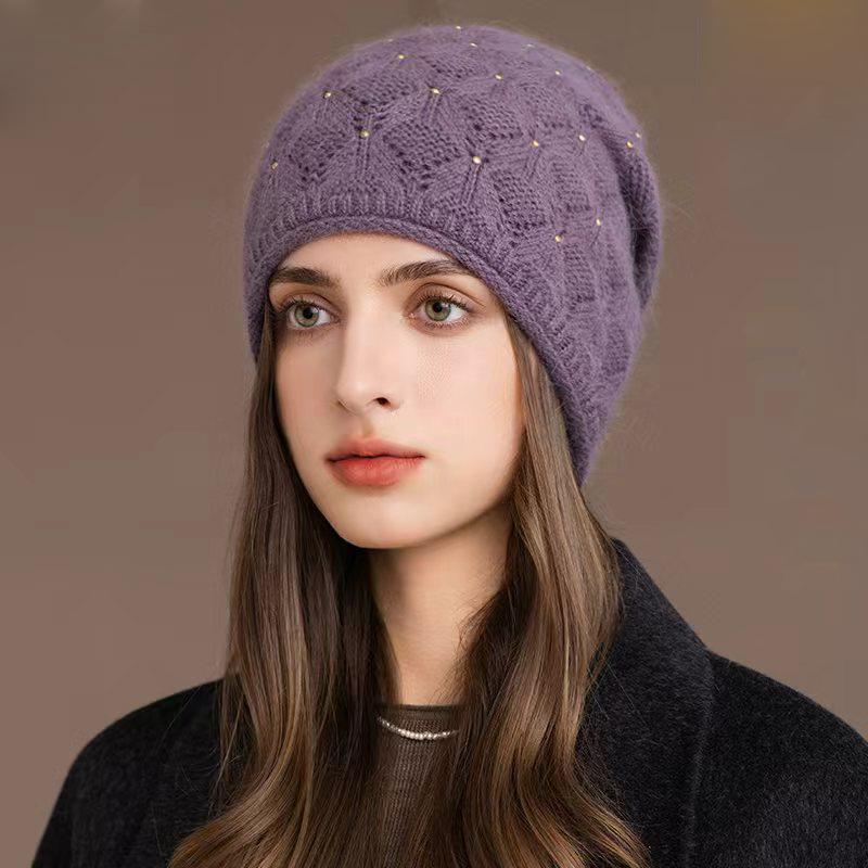Winter Rabbit Fur Knitted Hat Women's Pullover Hat
