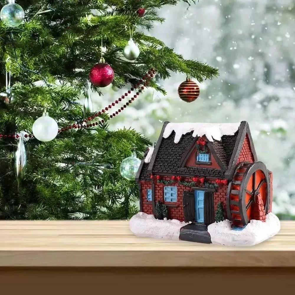 Luminous Christmas Glowing Small House Resin House Ornament LED Light Snow House  Party Favors