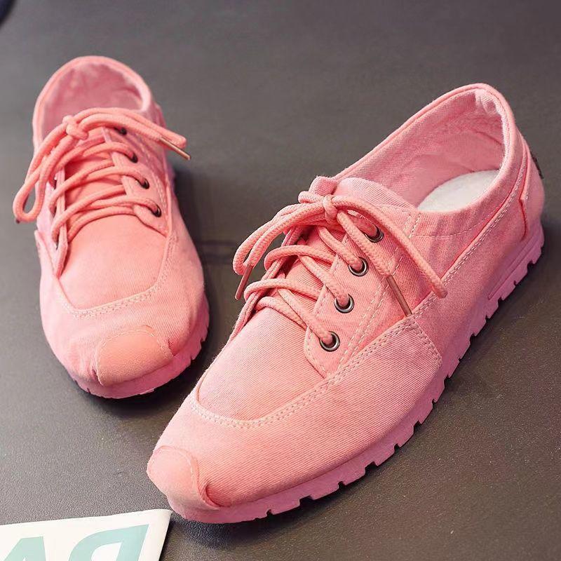 Новые тканевые туфли, женские одинарные туфли, парусиновая обувь на плоской подошве, удобная дышащая повседневная модная обувь со шнуровкой 35