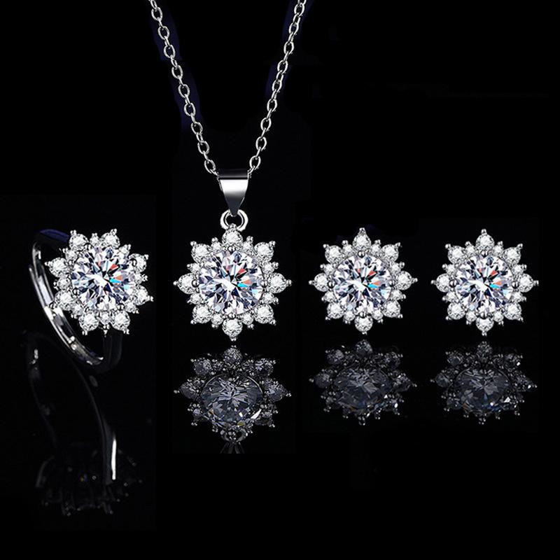 2026 Two Carat Sunflower Set, Diamond Ring, Necklace, Stud Earrings Women s Fashion Accessories 45CM