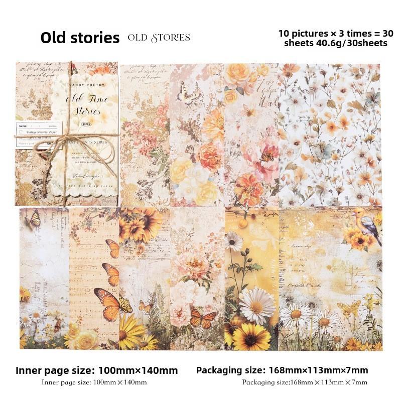 30sheets Vintage Floral Paper Base Decorative Background Paper Hand Made DIY Scrapbooking Craft Paper