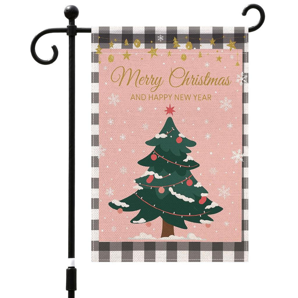 Merry Christmas Hanging Flags Garden Flag Banner Santa Claus Double-sided Printing Faux Linen Flags Home Garden Decoration