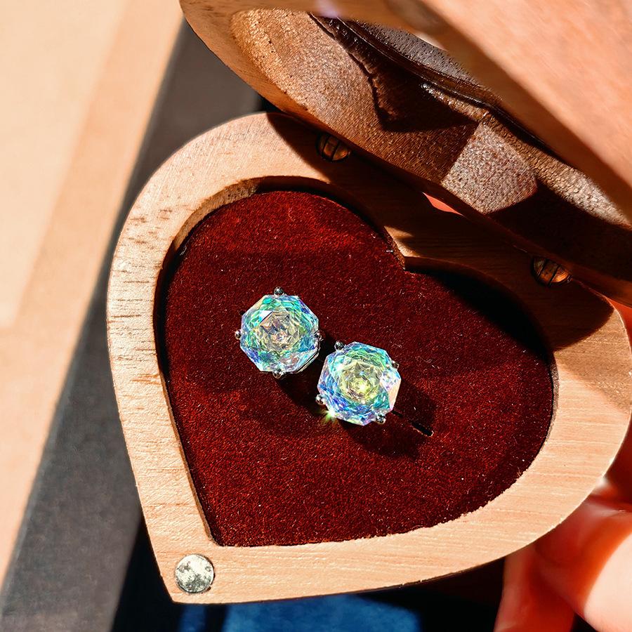 Octagonal Millennium Rose Cut Paraiba Necklace Pendant With High Carbon Diamond Colorful Diamond Stud Earrings Yellow Diamond Ring Women