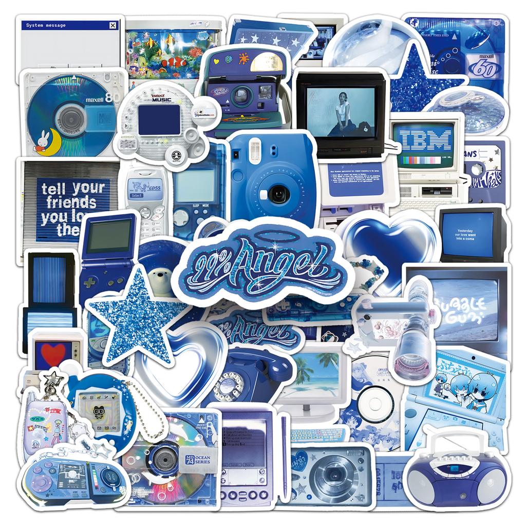 50 Blue Y2K Digital Graffiti Stickers Ins Style Retro Creative Decorative Mobile Phone Case Tablet Notebook Stickers