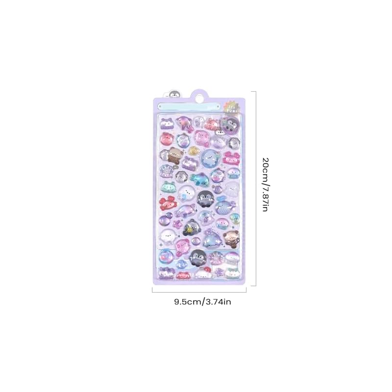 Cute 3D Pukupuku Stickers, Hollow, 3D Bubble Sticker Set, Reward Stickers for Planners and Diaries, Floating Cartoon Style DIY, Sparkly Girl