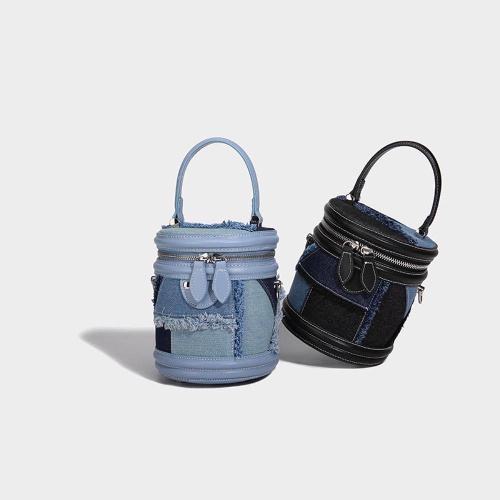 Niche Design Denim Splicing Foreign Gas Bucket Bag 2 Versatile Portable Messenger Small Bag