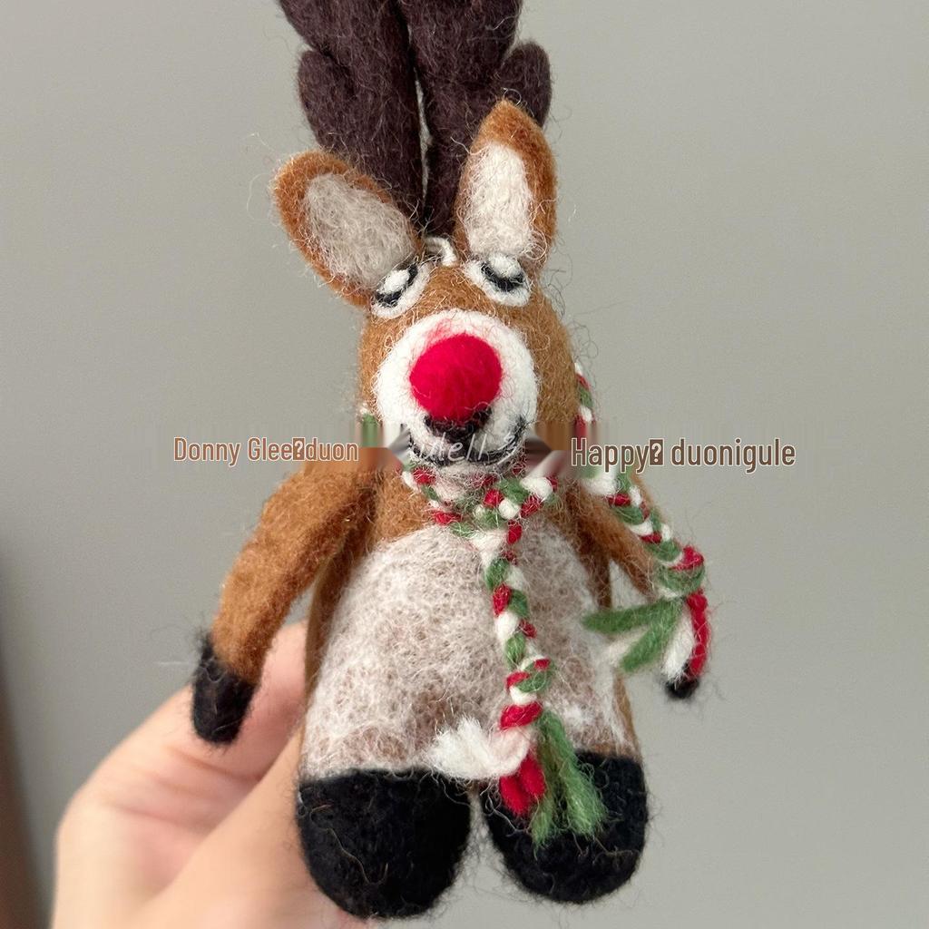 Nepal Handmade Wool Felt Lazy Reindeer Pendant Keychain Ornament Gift
