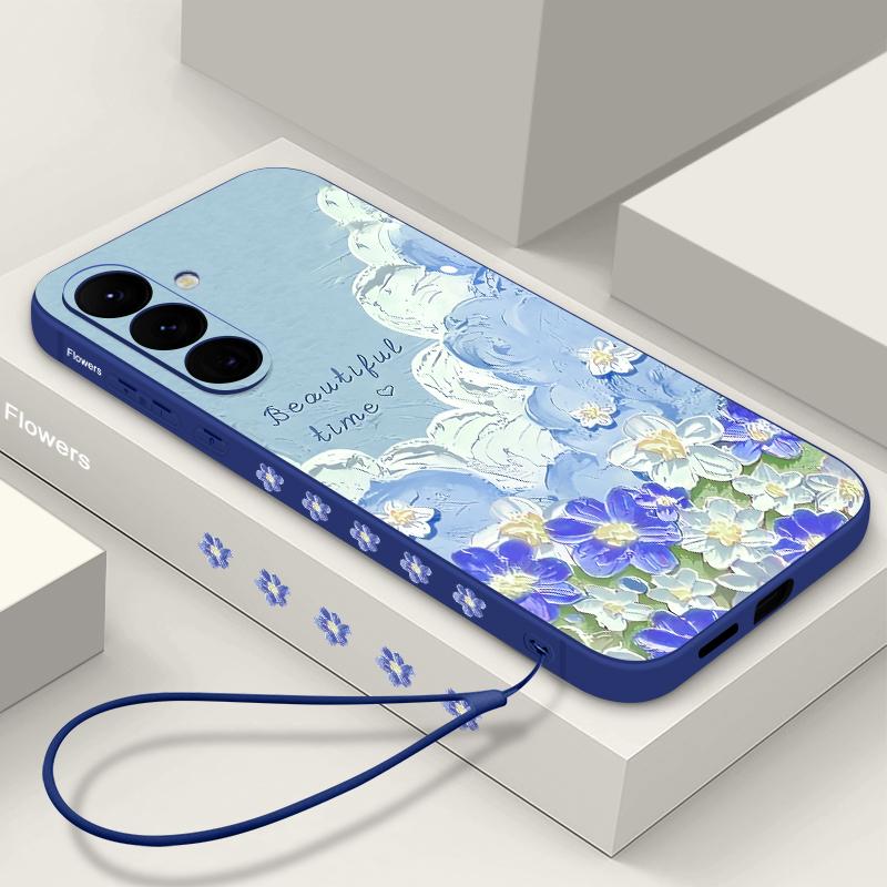 Oil Painting Flower Print Case For Samsung Galaxy S24 S22 Ultra Plus S23 S21 S20 Fe A55 A54 A52 A35 A15 5g A17 A37 A57 S25 S26 With Lanyard Cover
