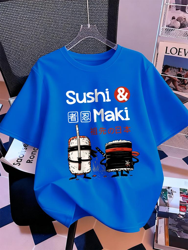 Japanese Sushi Maki Printing TShirts Womens Cotton Summer Short Sleeve Tops Soft Loose ONeck T Shirt Casual Womans Clothes