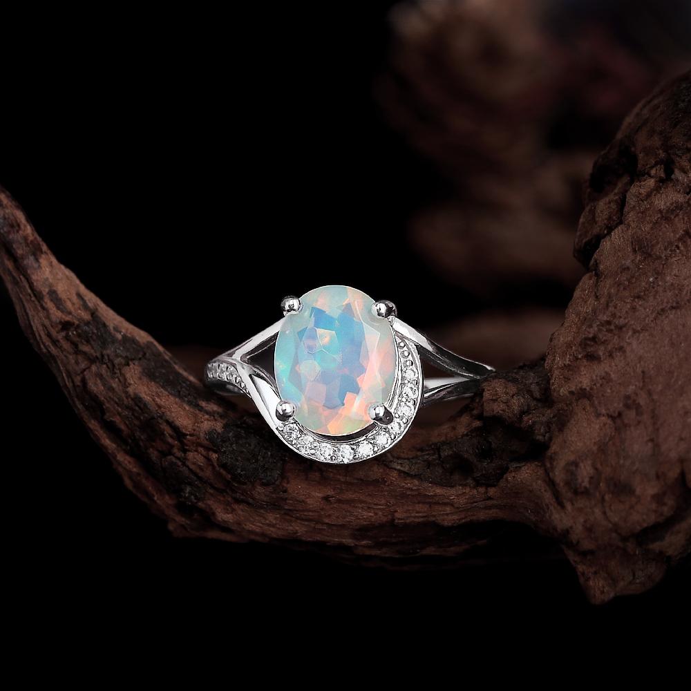Colorful natural oval 8*10mm ethiopia opal ring earrings 925 sterling silver luxury fine jewelry set for women's engagement gift