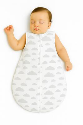 Rounded Cotton Sleeping Bag for Children S 0-6 Months Summer TOG 1.0 - Gray Clouds