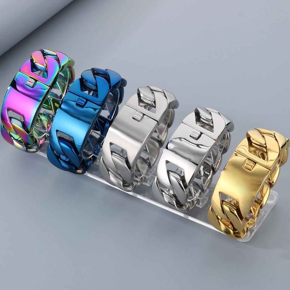 Schwere Klobige 31MM Breite Panzerkette Kubanische Gliederkette Herrenarmband Für Männer Schmuck Massiv Matt Edelstahl Herrenarmbänder 5 Farben