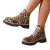 Dames Enkelboots met Luipaardprint - Ronde Neus Veterschoenen Martin Boots voor de Winter, Modeboots in Britse Stijl