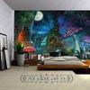 Fantasy Mushroom Forest Tapestry for Teen Girl Magical Tree of Life House Full Moon Wall Hanging Fairy Tale World Tapestries