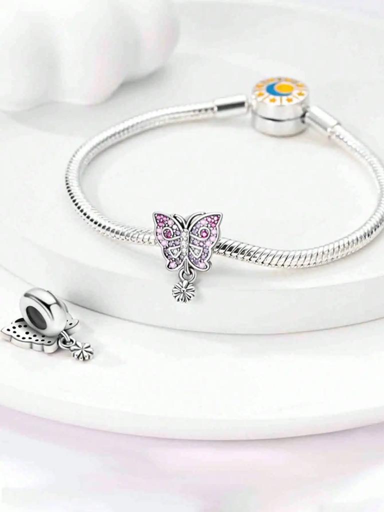 Charms Plata Copper Colors Colorful Butterflies Beads Charm Pendant For Original Bracelet For Women Diy Jewelry Love Gift