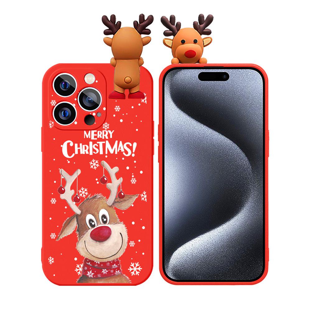 Christmas Snowman Cartoon Elk Relief Doll Phone Case for Apple 15/14 Pro Max.