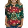 Christmas Day Print Tops For Youth Girls 5-16 Years Round Neck 3/4 Sleeves T-Shirts Trendy Tops Outfit Tees