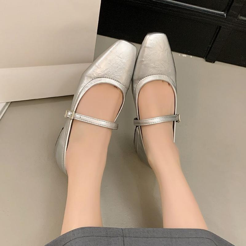 Modă 2025 Pantofi de damă cu toc primăvară toamnă Mary Jane damă vârf pătrat pantofi simpli decoltați din piele rochie petrecere pantofi cu toc gros