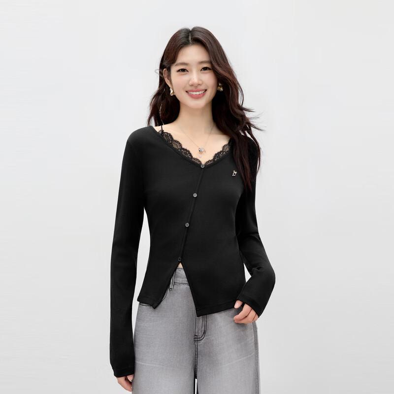 Elegant Lace Faux Two-Piece T-Shirt M