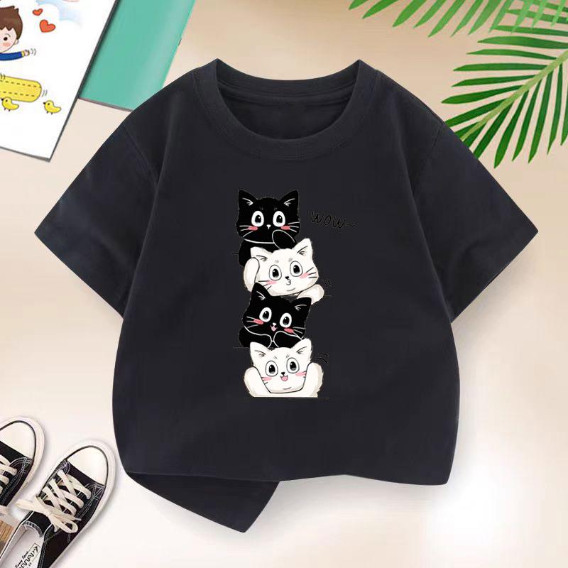 Kattfamiljen T-shirt för Pojkar Ny Bomull Barn T-shirt Söt Barn Casual Kläder Tonåring Baby Pojke Sommar Toppar 2-14 År