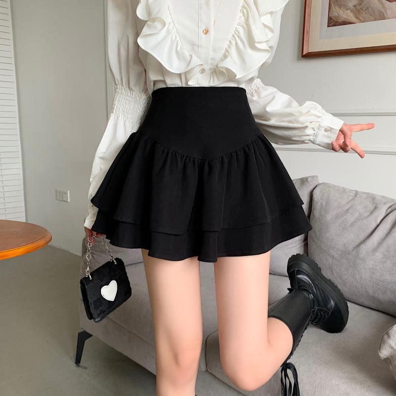 Hepburn Style Black Fluffy Half Skirt with Elastic Waist - Women's Plus Size Pleated Shorts