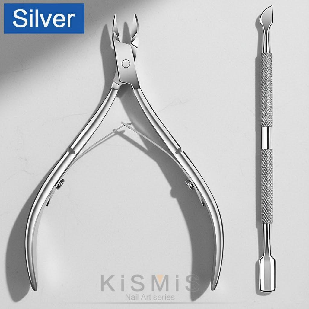 

2Pcs Cuticle Remover Tool Set Stainless Steel Professional Cuticle Nipper with Cutter and Pusher Nail Care Kits серебряный