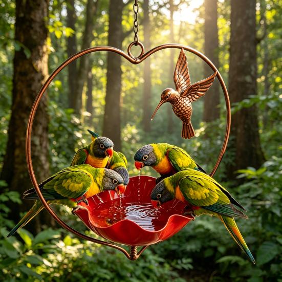 Outside Hummingbird Bird Feeder, Weather-proof Metal Butterfly Bird Bath, Hanging Feeding Bowl for Outdoor Garden Patio Yard