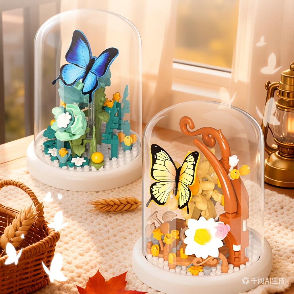 Insect Specimen Nanobrick Flower Butterfly Micro Diamond Block Model Construction Brick Educational Toys Display Stand For Gifts