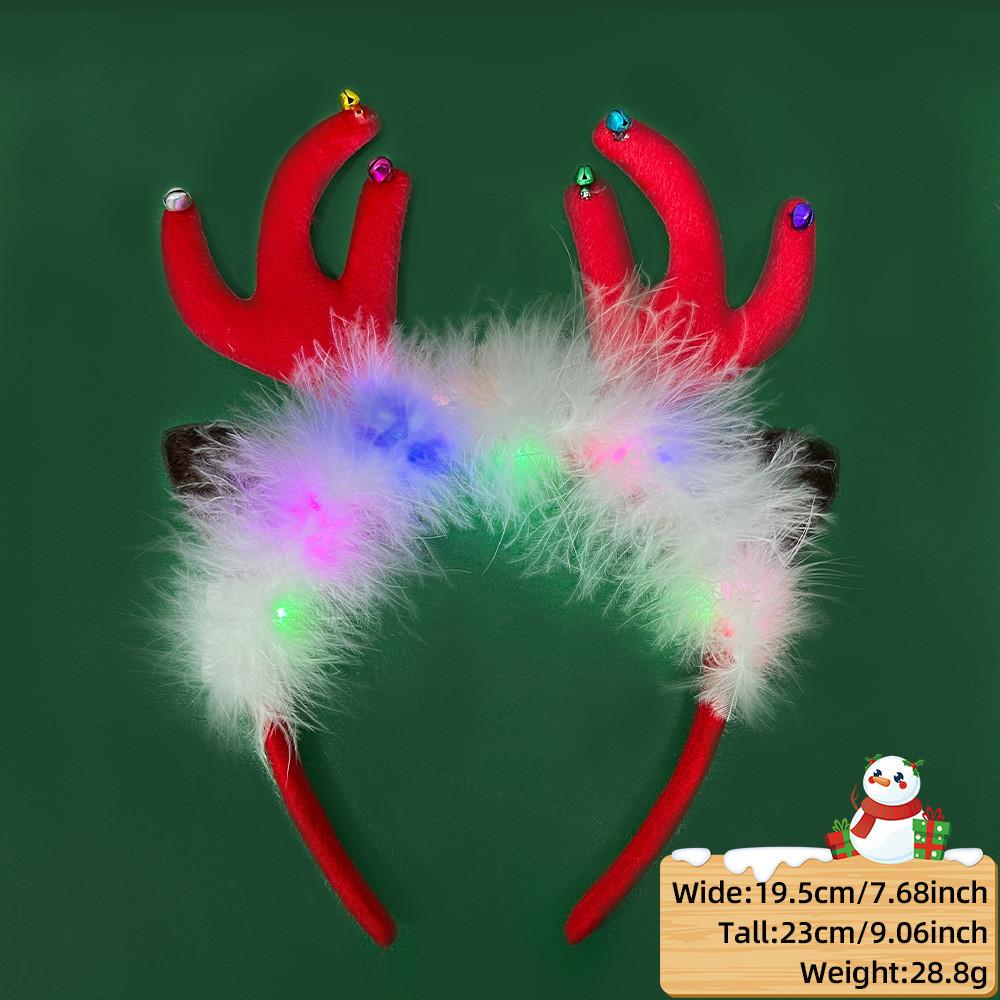 Unique And Colorful Christmas Antler Headband With Soft Plush And Lights For Creative Outfits Party
