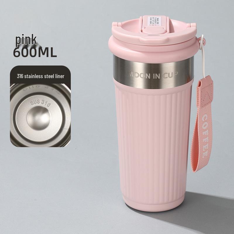

Stainless Steel Vacuum Water Bottle with Vertical Stripes - Double-Wall Portable Coffee Cup, Perfect Couple Gift. 600ml розовый
