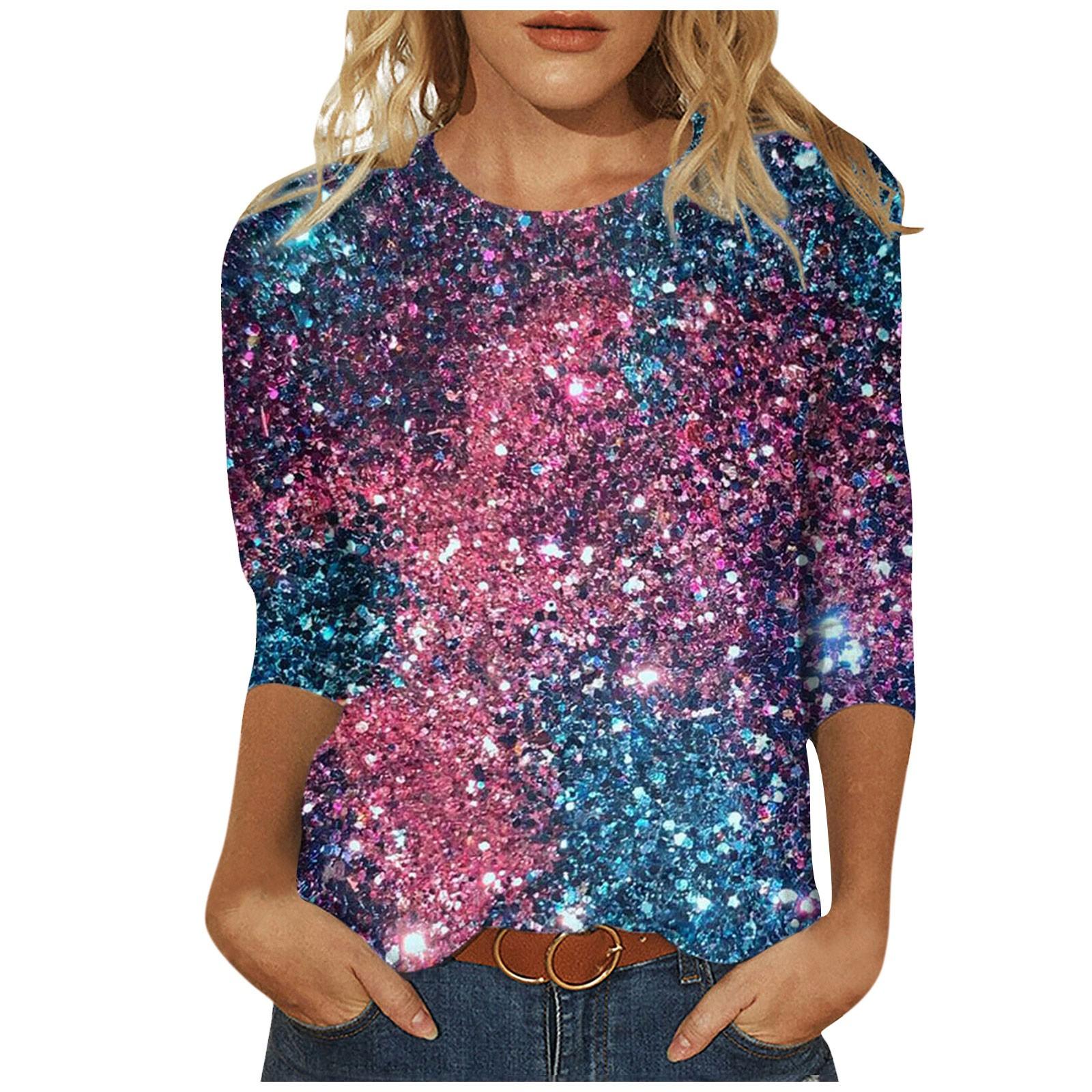 

(SU)Женская модная повседневная блузка с рукавами три четверти и круглым вырезом, пуловер