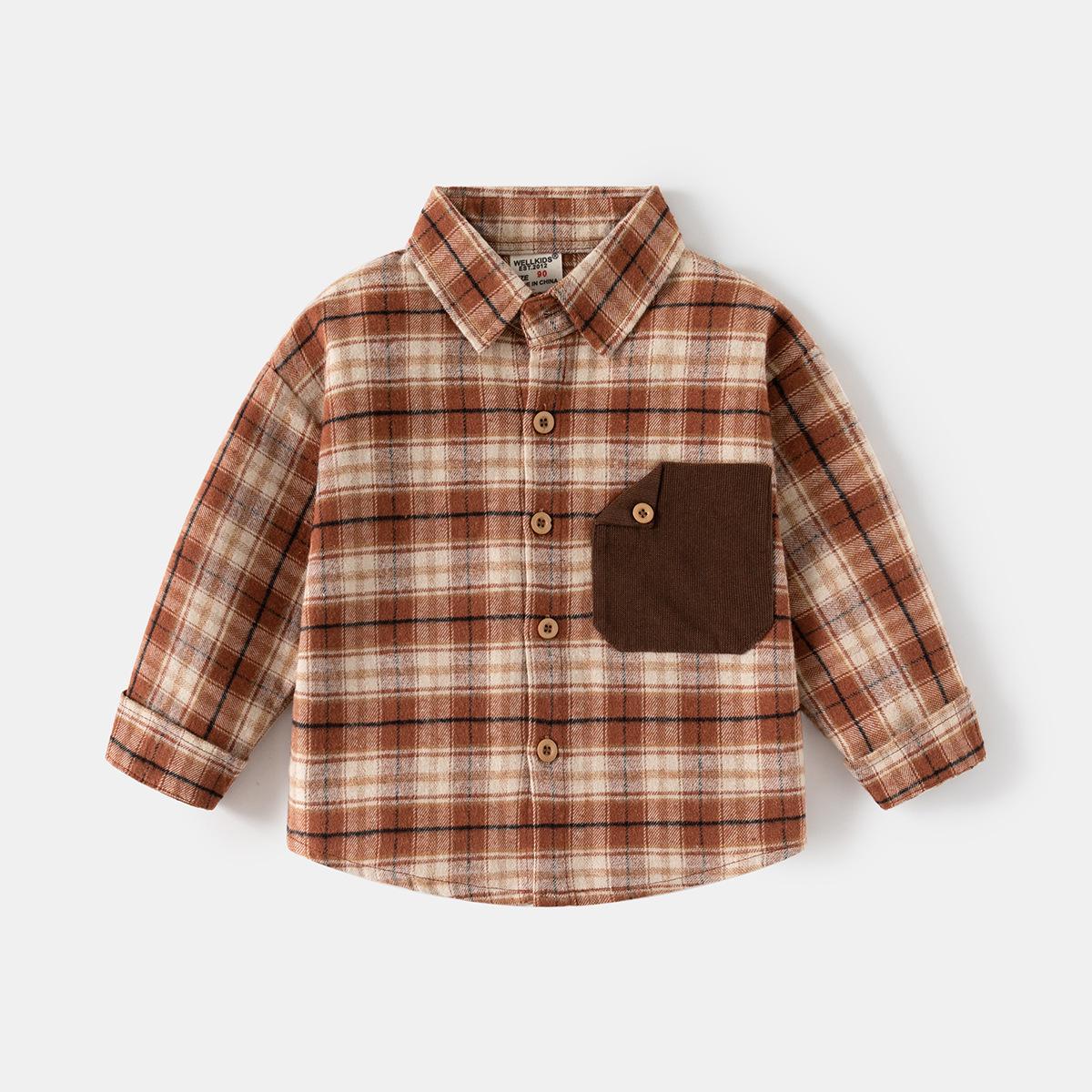 

Boys Long Sleeve Plaid Cotton Shirt - Spring Casual Kids Top 100 cm