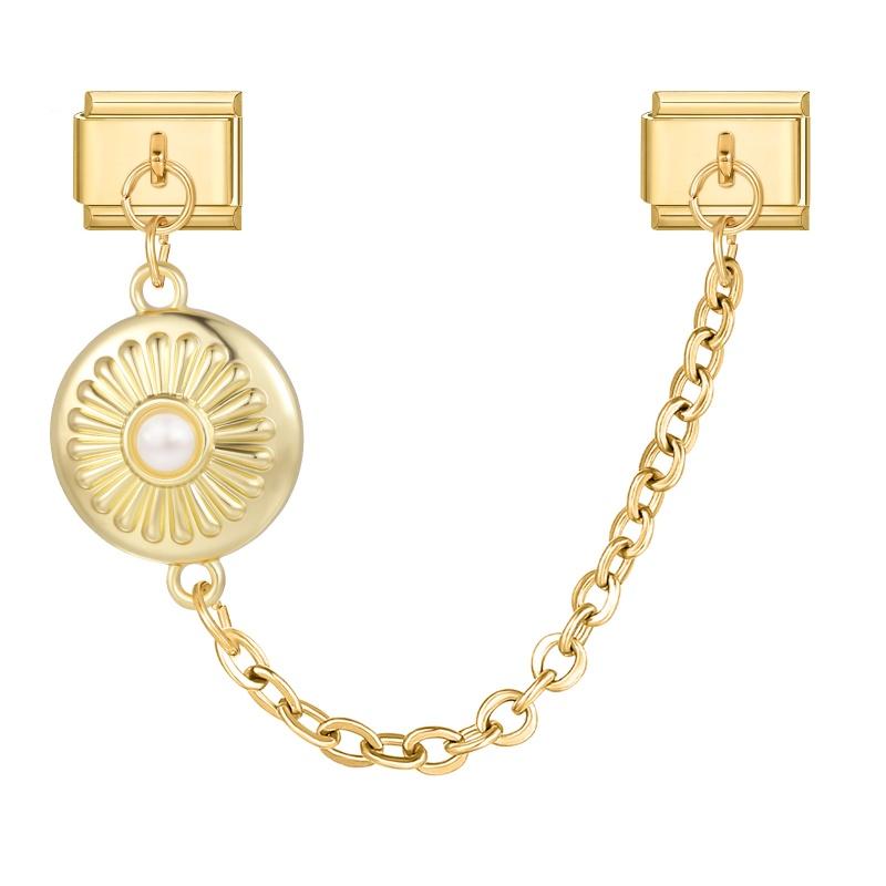 

New Fashion Pearl Rose Flower Butterfly Moon Golden Tassel Chain Italian Charm Links Fit 9MM Stainless Steel Bracelet DIY Making