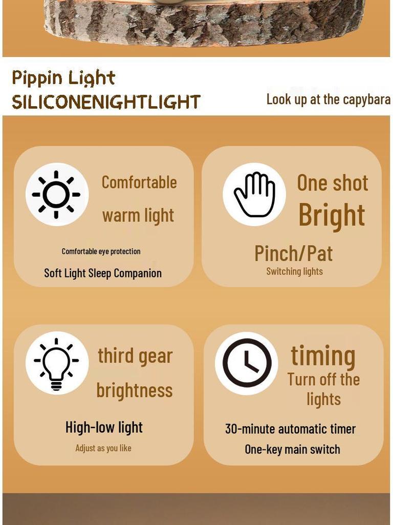 Capybara Silicone Night Light - Pat-Controlled, Timed, Ideal Children's Birthday Gift