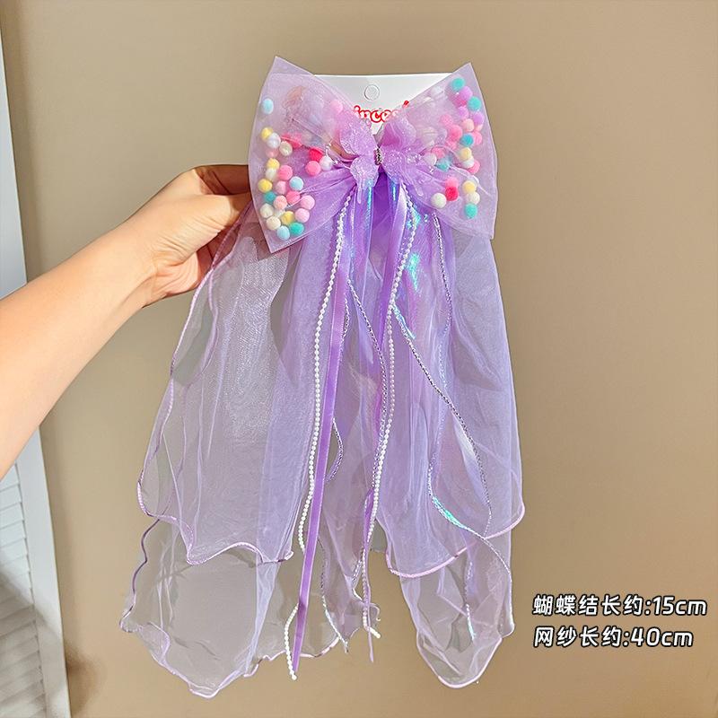 Children'S Veil Super Fairy Ice And Snow Princess Bow Piao Yarn Hair Card Little Girl Birthday Photo Hairpin Girls Hair Accessories
