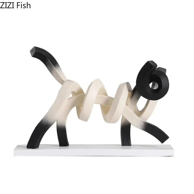 Creative Twisted Line Cat Sculpture Ornaments Desk Decoration Modern Crafts Abstract Cat Resin Statue Room Aesthetics Decor