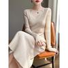 2025 Autumn/Winter Elegant Slim-Fit V-Neck Wool Knit Dress